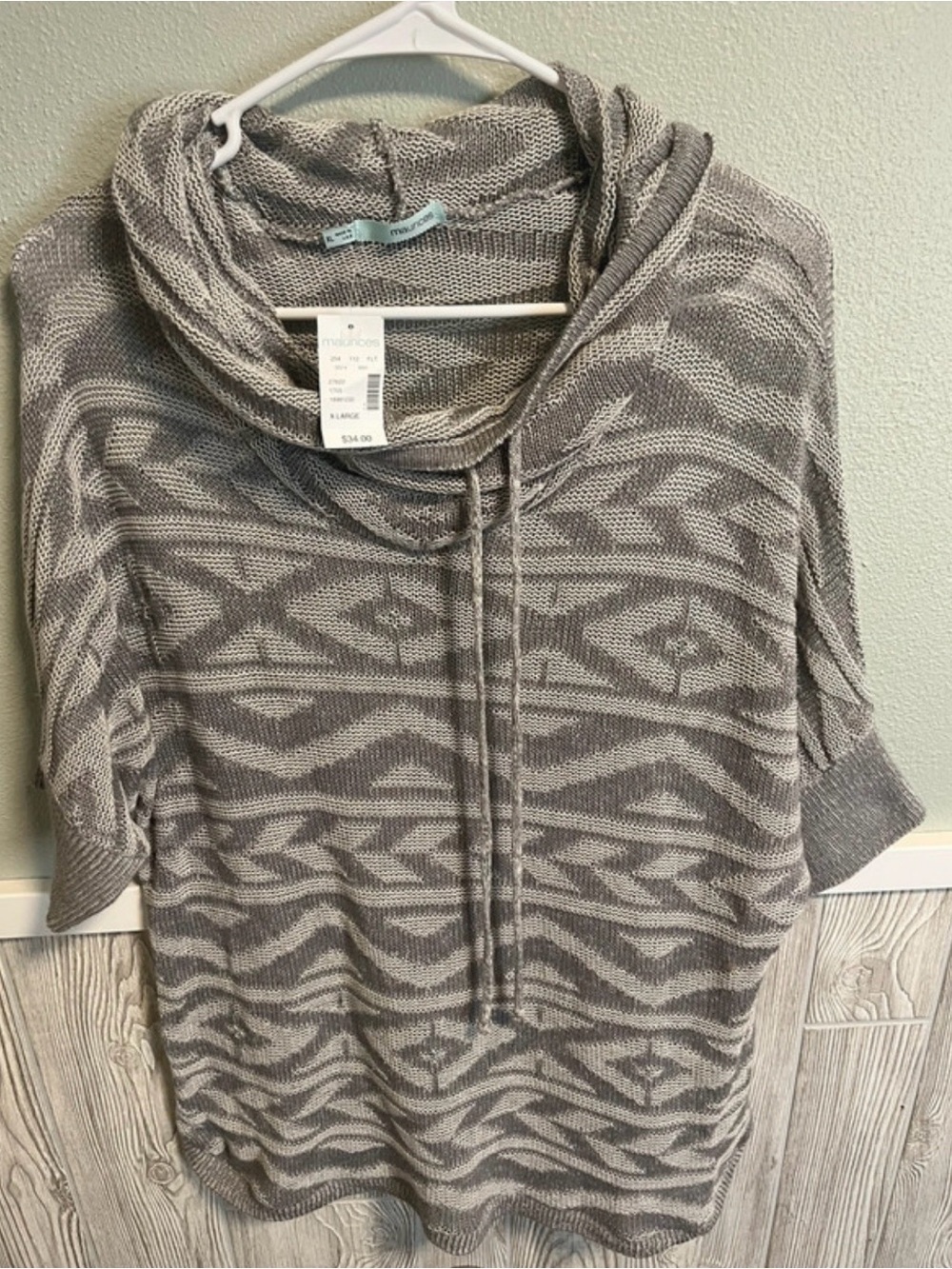 Women's Gray Patterned Cowl Neck Sweater